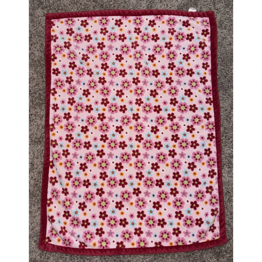 Carter's Pink Floral Baby Security Blanket Lovey Dark Pink Trim Plush Blanket
